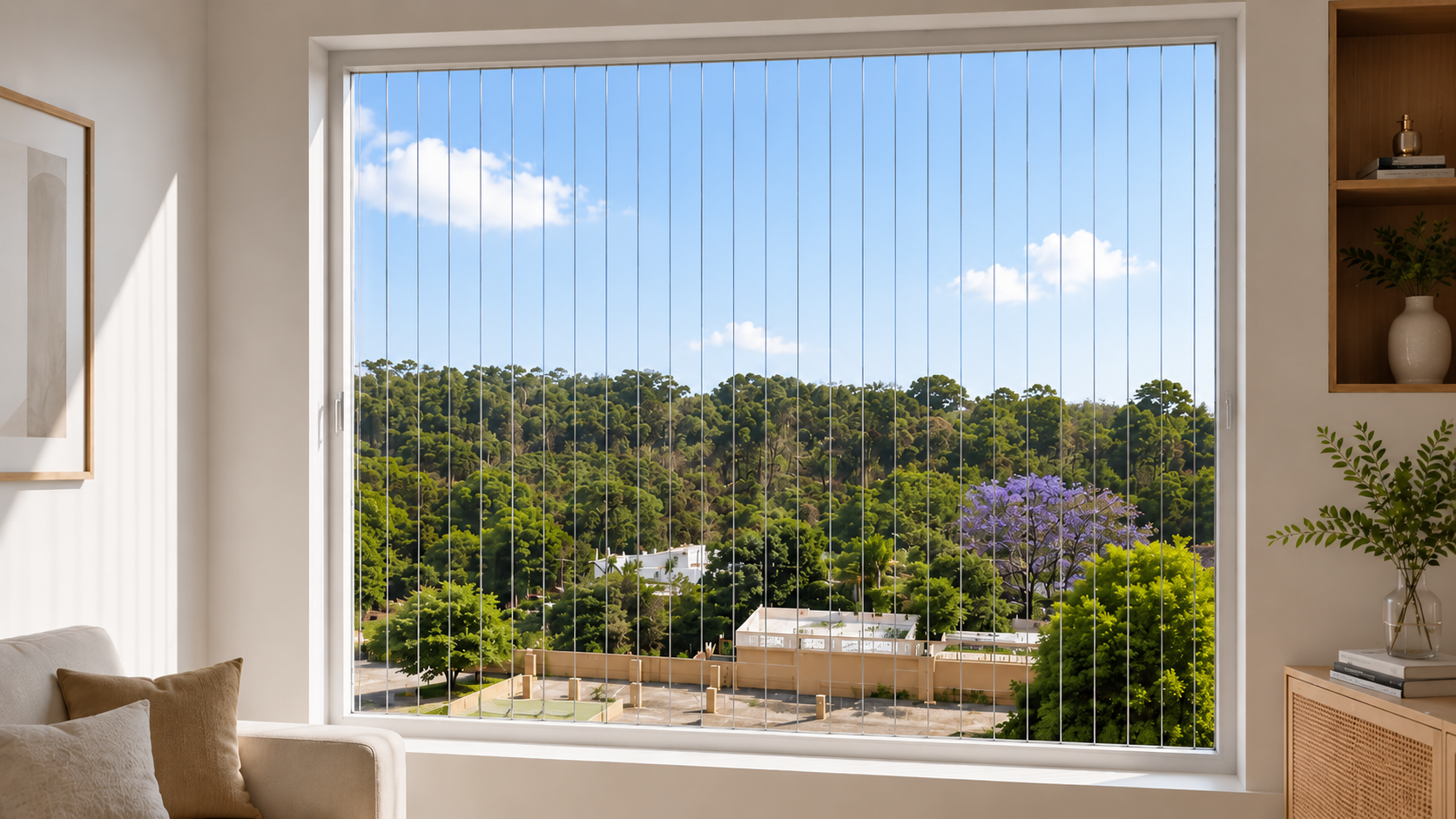 Window invisible grill installation in Chennai — child-safe transparent grill by Varahi Enterprises