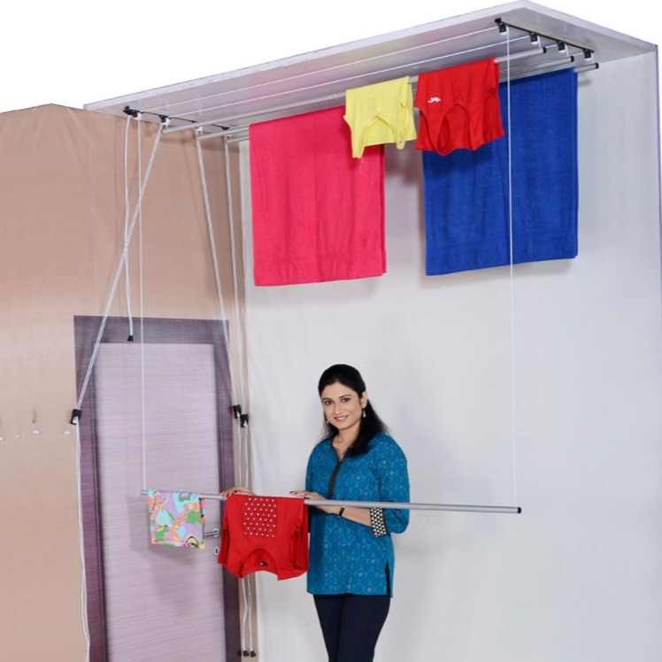 Ceiling cloth hanger folded completely flat — clean open balcony, Varahi Enterprises Velachery