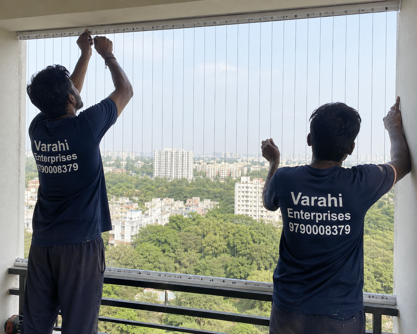 Varahi Enterprises team installing invisible grills in Chennai